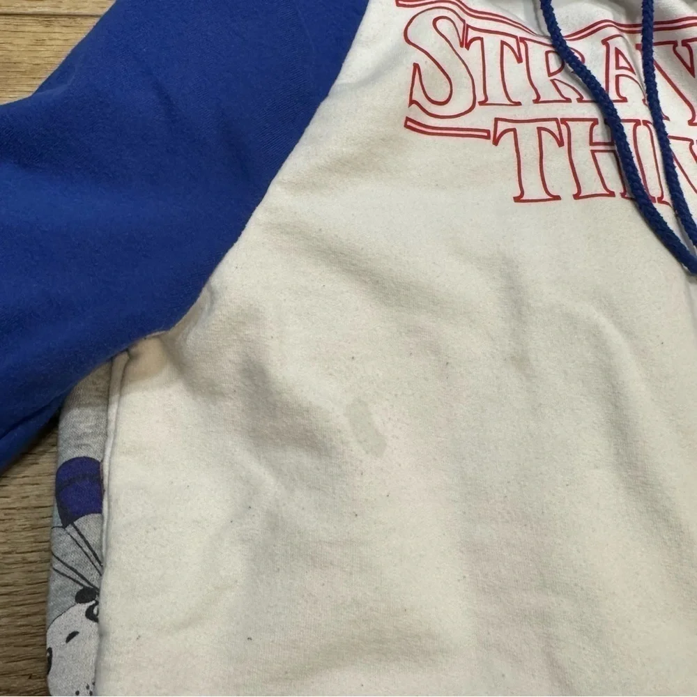 3 sweatshirts, Stranger Things, purple gray zip up, panda bears, similar fit.